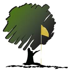 Graphic illustration of a tree with a yellow golf flag.